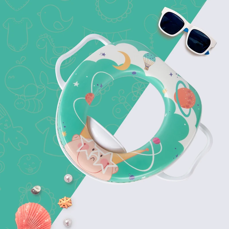 Children's Toilet Seat Circle with Handles Soft Cushion Cute Cartoon Kids Toddler Potty Seat