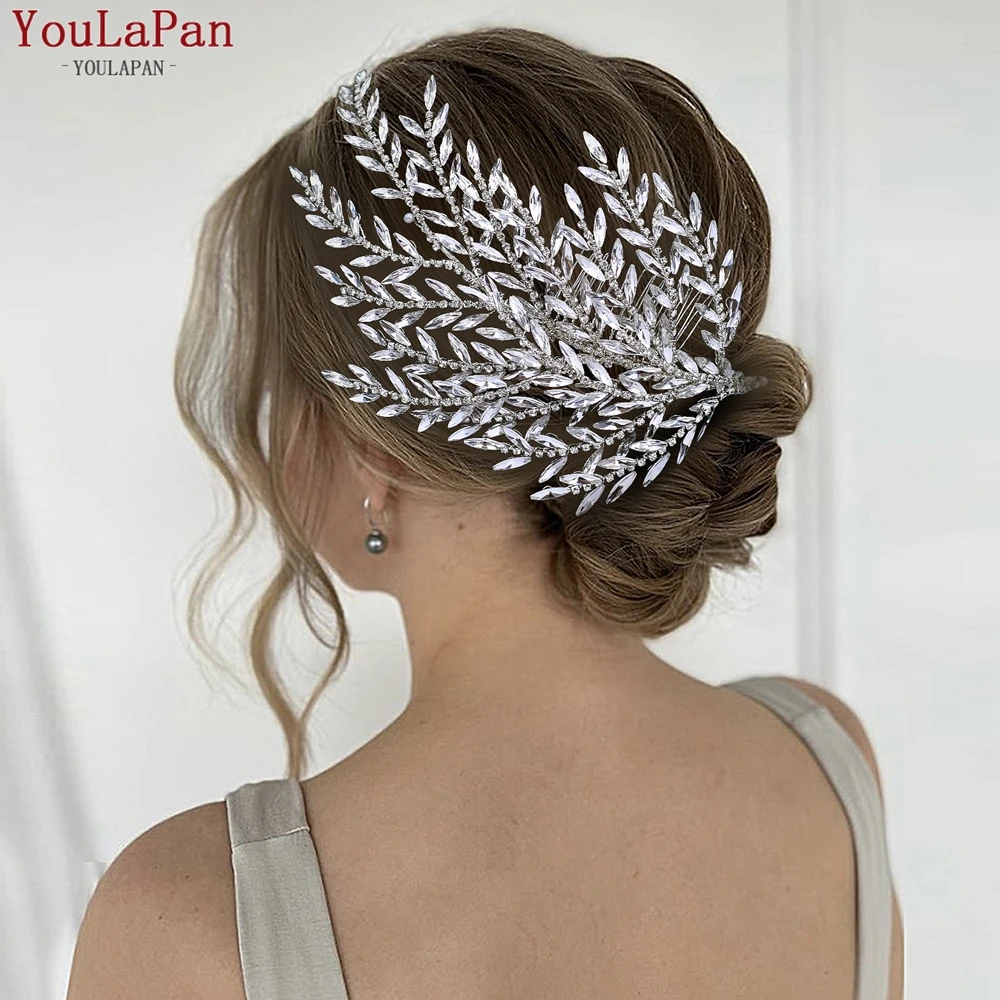 YouLaPan Rhinestone Leaves Hair Comb Bridal Handmade Crystal Headpiece Wedding Hair Accessories Woman Banquet Head Jewelry HP613