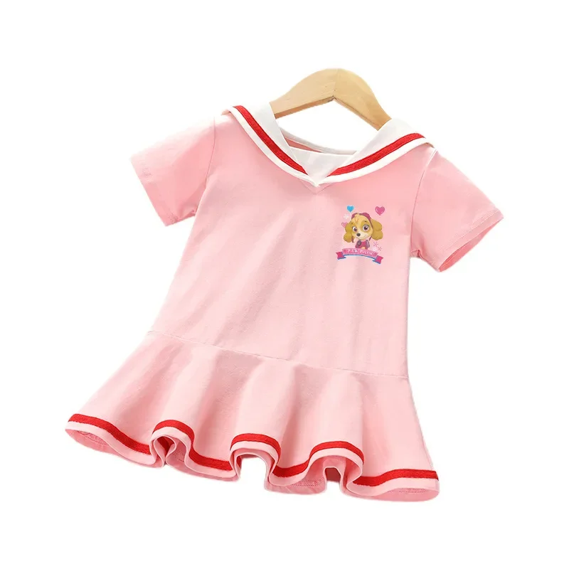 Paw Patrol Cute Dress Spin Master Skye Sport T-shirt for Girls Short Sleeved Academic Style Princess Skirt Kids Clothing Summer