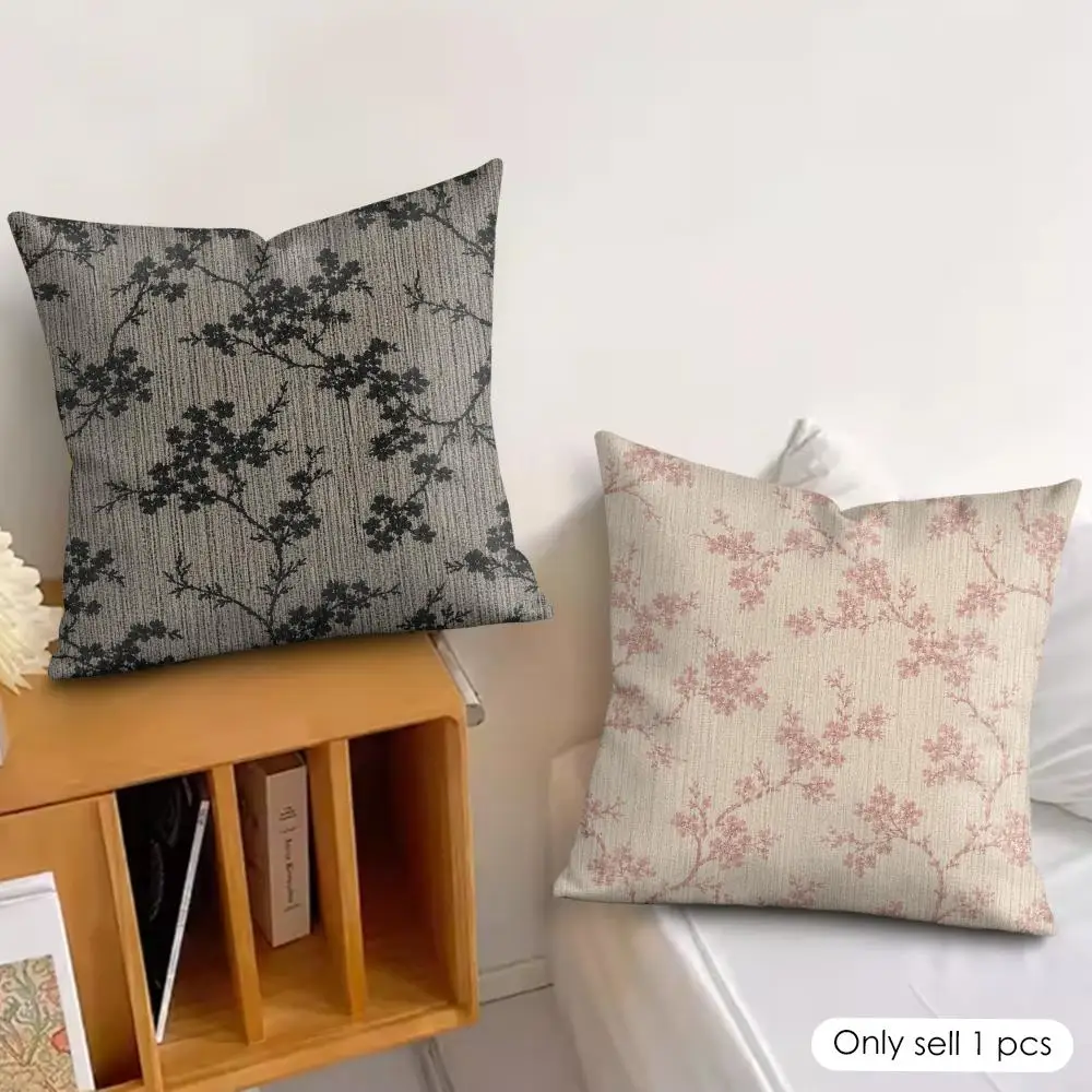 Tone Floral Branch Linen Cushion Cover Silky Short Plush Invisible Zipper Dustproof Sofa Pillow Case For Home Decor
