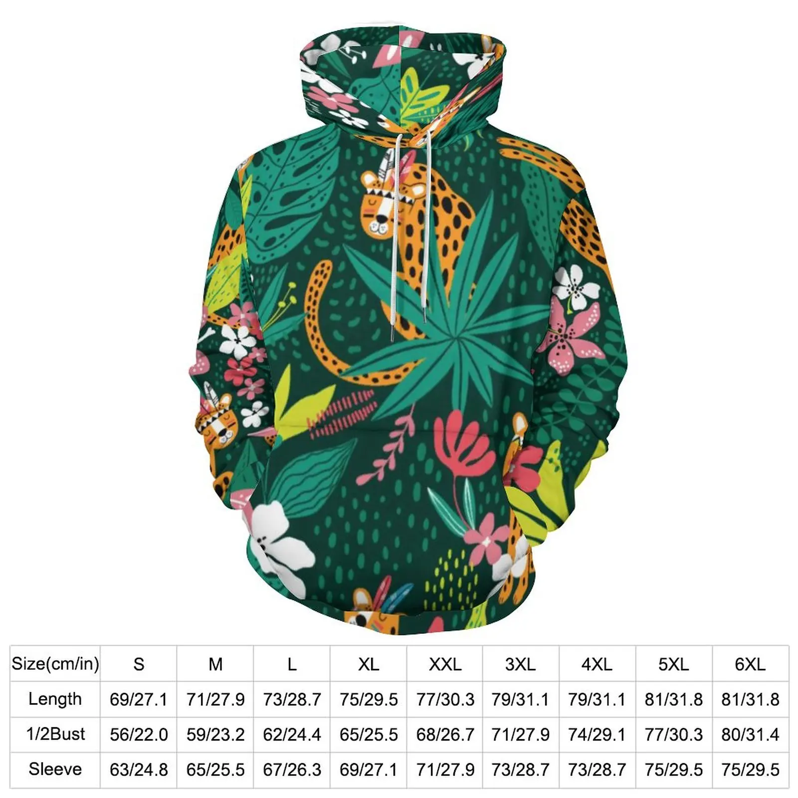 Jungle Cheetah Hoodies Leopard Floral Print Street Style Oversized Pullover Hoodie Ladies Long Sleeve Casual Hooded Sweatshirts