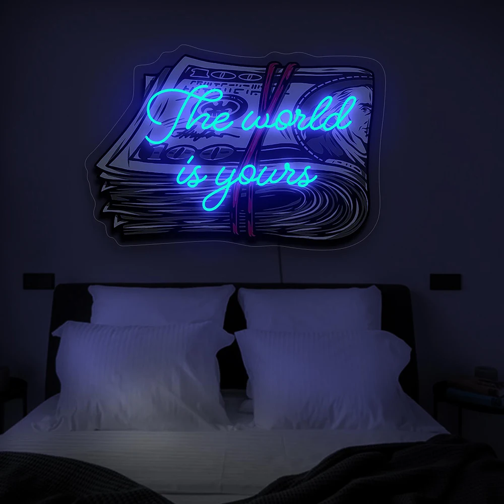

Dollar Neon Sign The World Is Yours Led Neon Money Pop Art Artwork for Living Room Office Home Bar Wall Decoration Sign Light