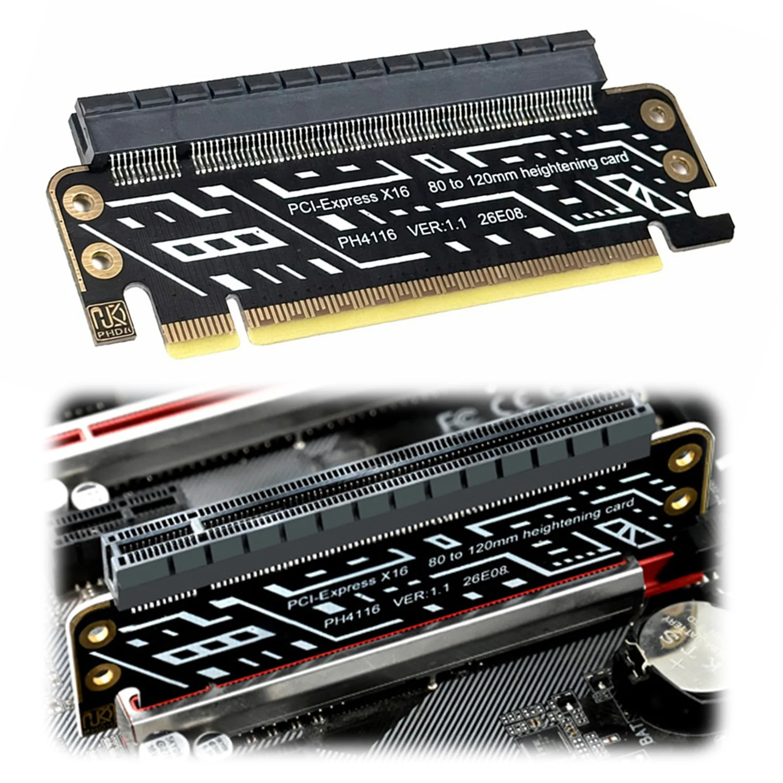 PH4116 PCI-E 4.0 x16 Riser Card Testing Protection Card Riser Cable for 1U / 2U Server Case Upward Riser Card Extender Card