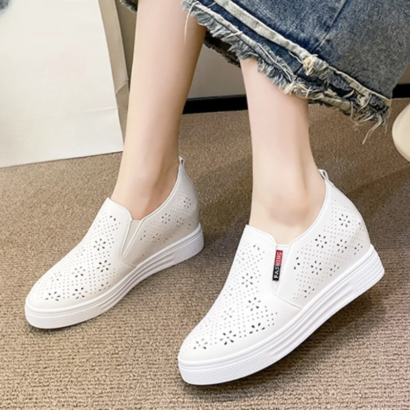 Shoes for Women 2023 Fashion Spring and Autumn Women's Vulcanize Shoes Round Toe Hollow Out Flat Platform Breathable Shoes Women