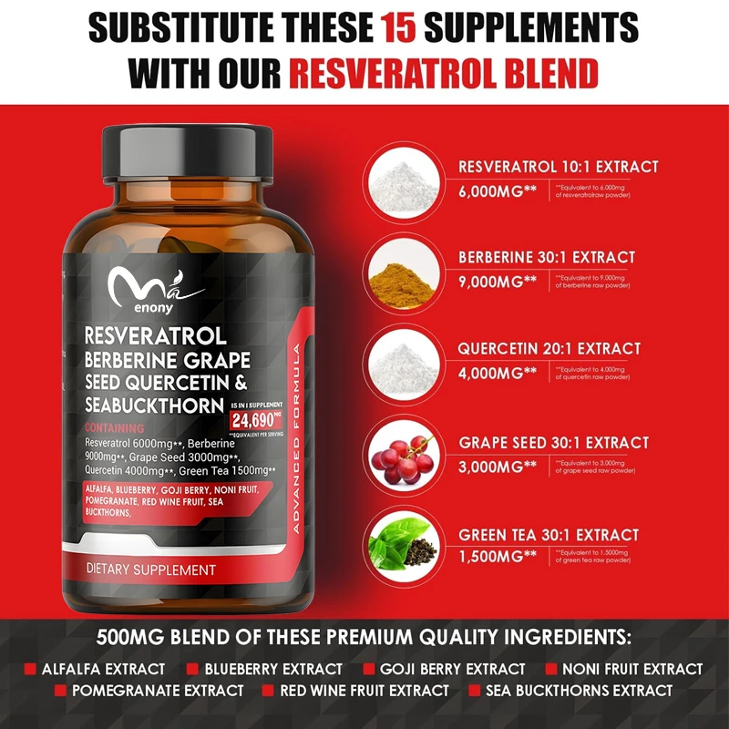 

Resveratrol violin quercetin green tea, grape seed N-acetylcysteine, Brazilian berry goji berry, sea buckthorn polyphenols
