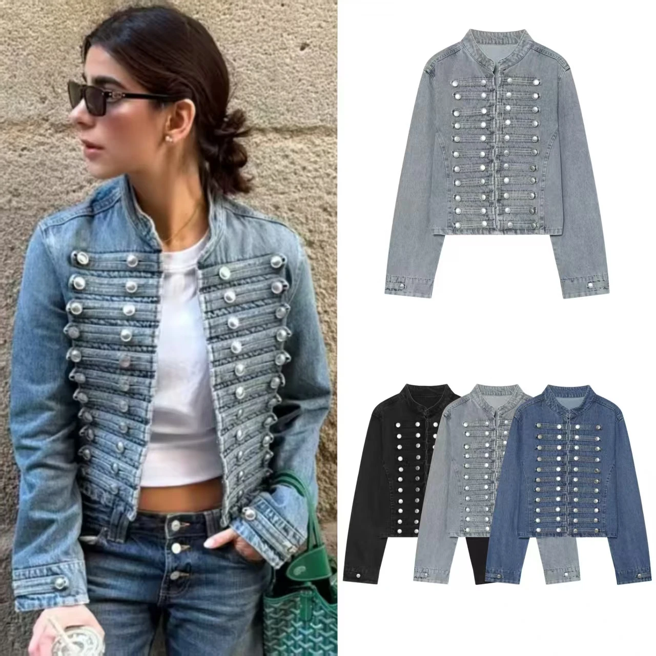 Guobioziy 2026 Women's Autumn New Jacket  Long-Sleeve Button-Decorated Napoleon Style Slim Jacket Parka Trendy Fashion