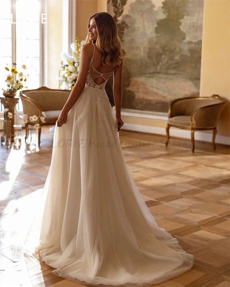 LORIE لامعة زين ألف خط بوهو الخامس الرقبة فساتين الزفاف بلا أكمام فستان زفاف فساتين الزفاف مخصصة 2025