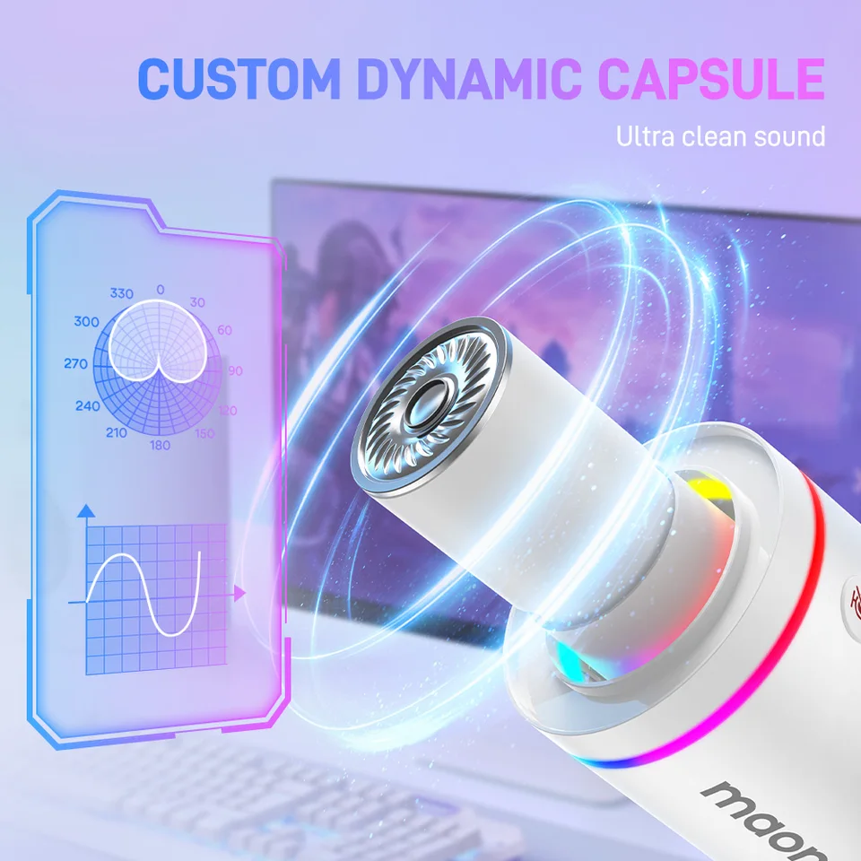 maono PD200X ダイナミックマイク ブームアーム付き MAONO XLR/USB Dinamik Mikrofon, Yazılımlı RGB Oyun Mikrofonu