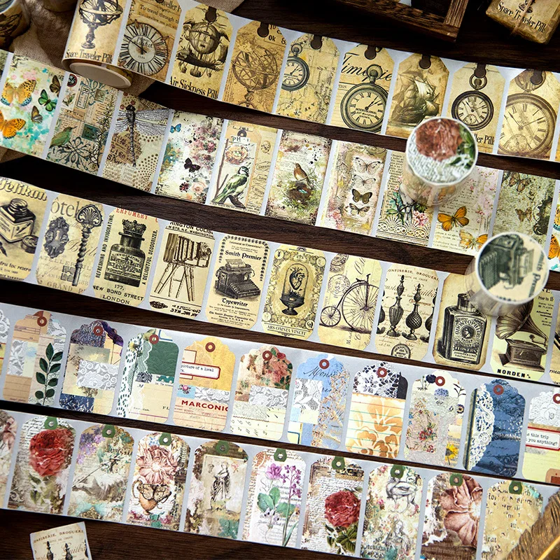 350 Pcs/roll Vintage Antique Objects Kraft Paper Masking Washi Tape Decorative Material Sticker Label Decor Junk Journal Collage