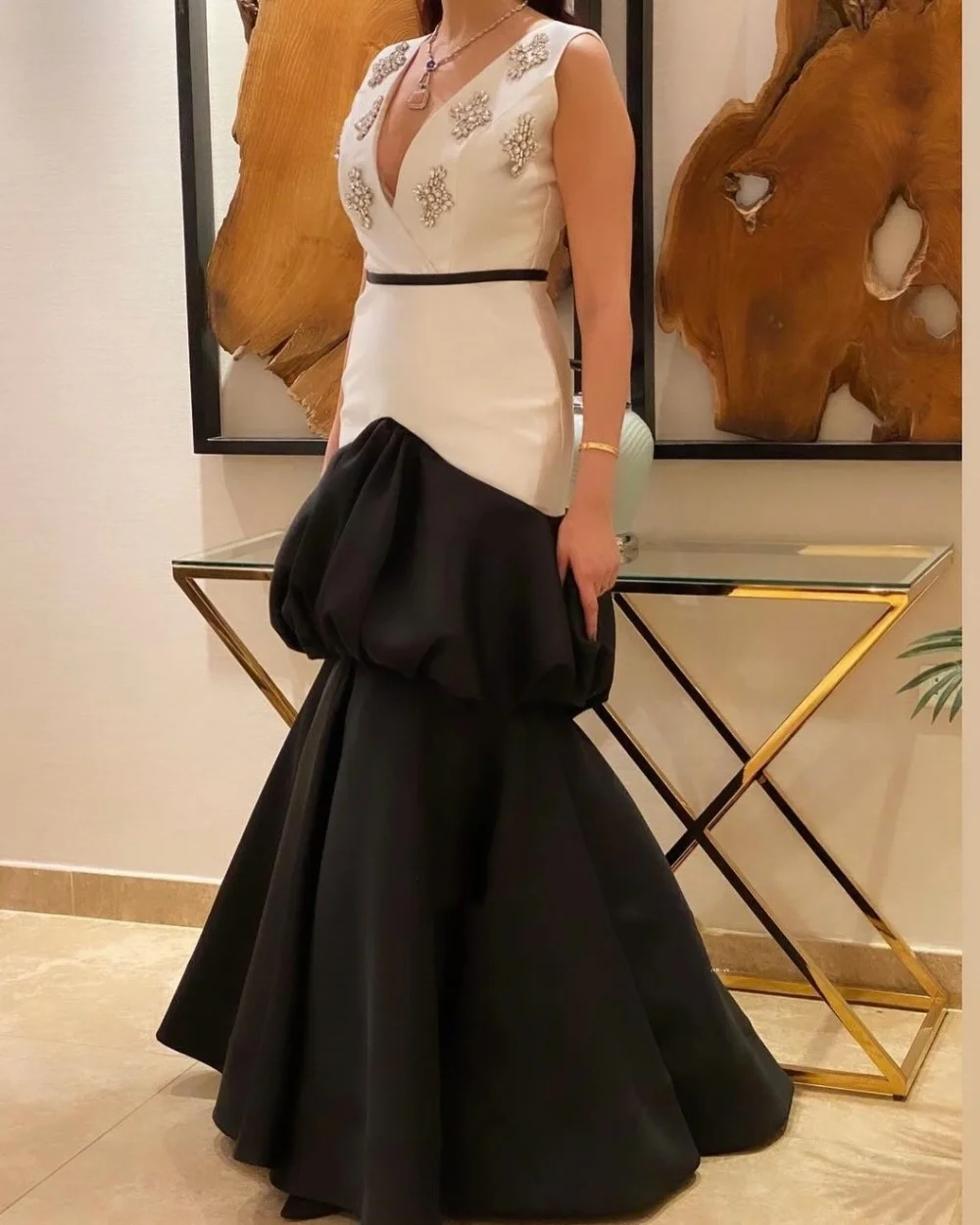 

Customized Matching Classic Rhinestone Sash Tiered Pleat Mermaid V-neck Long Dresses Evening Dresses Sizes Available Fashion