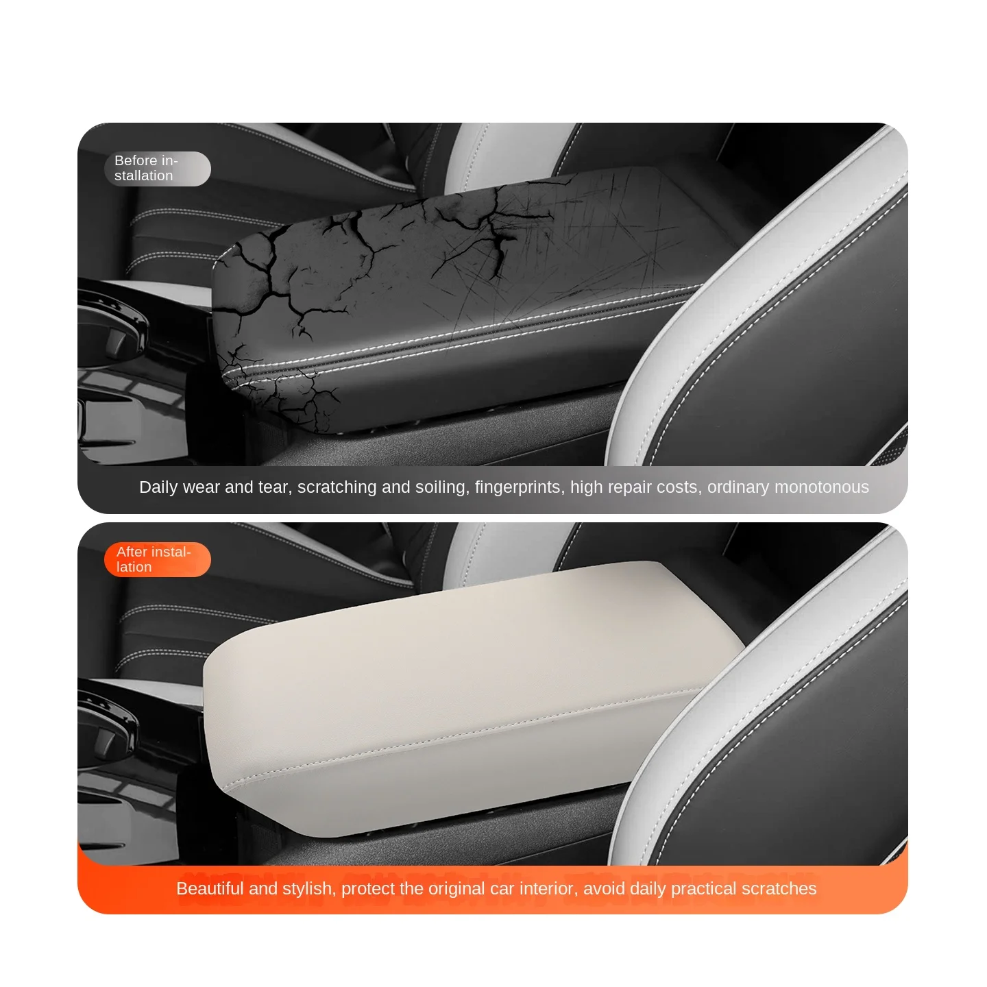 Hard Shell Leather Armrest Box Cover with Knitted Sewing Thread Overlay for New Audi A5 2025–2026 view 2