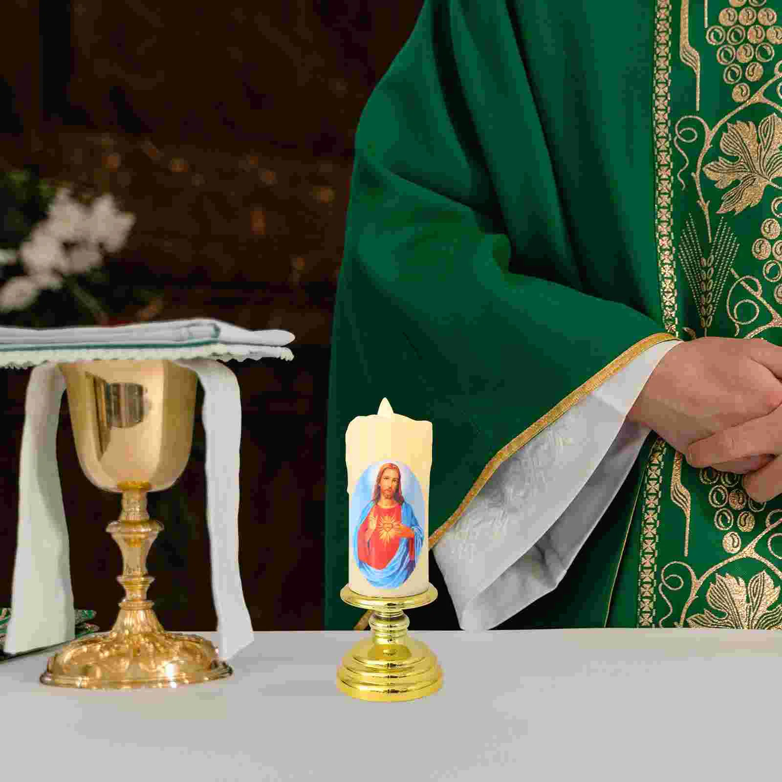 Velas de oración católica de centro de mesa LED electrónico luces alimentadas brillo cónico