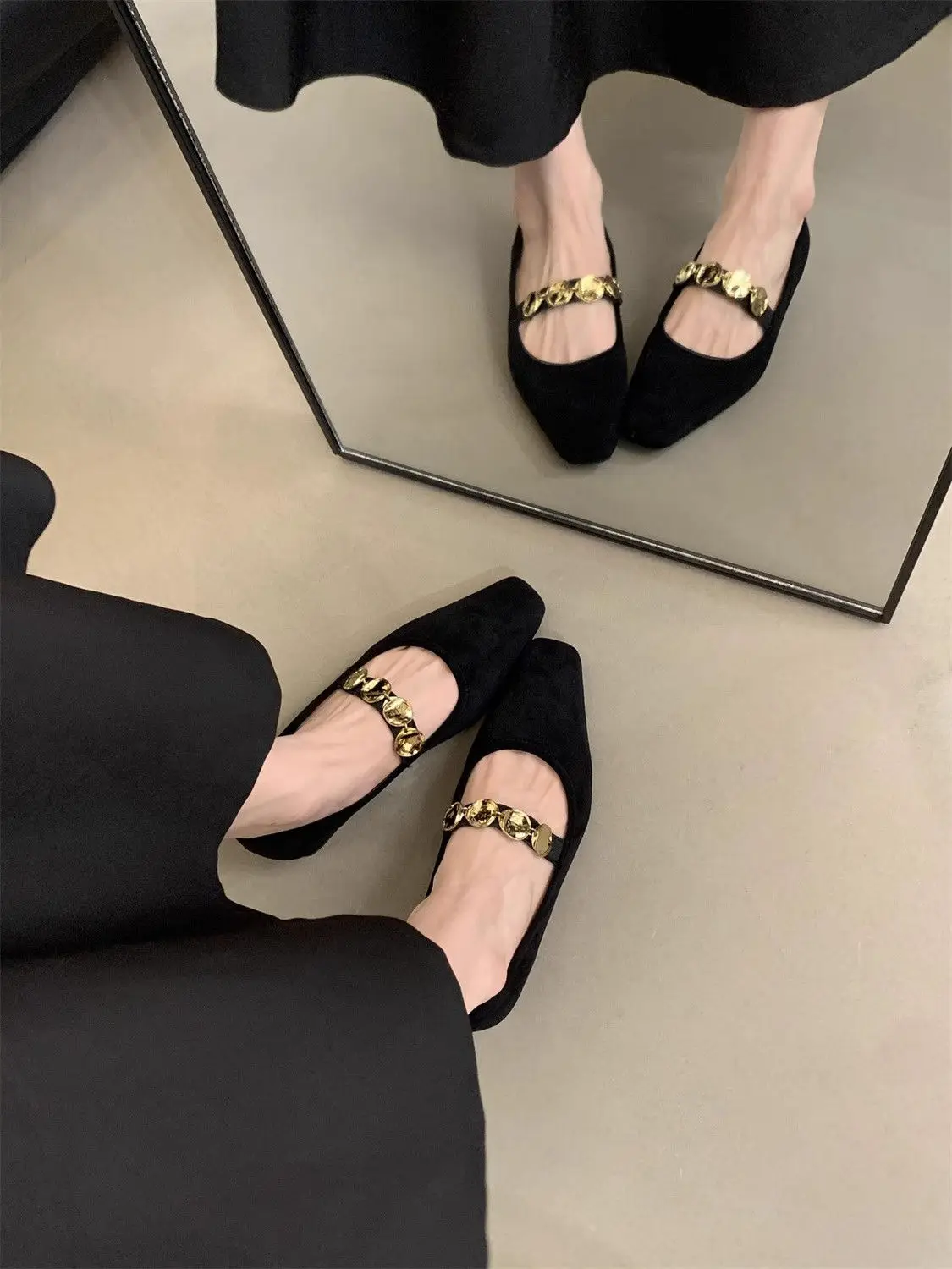 

Chunky Heel Vintage Square Toe Shallow Slip On Suede Mary Jane Women Shoes 2025 Spring Autumn New Elegant Casual Versatile