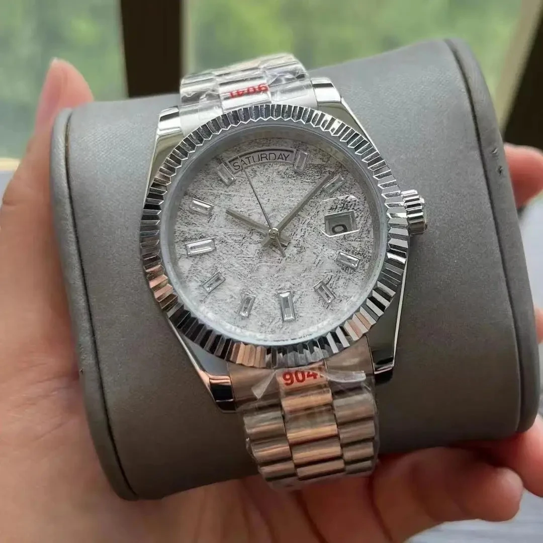 Luxe heren automatisch mechanisch horloge roestvrij staal zilver geel rosé goud groen daydate diamanten blauw wit 36 mm 41 mm