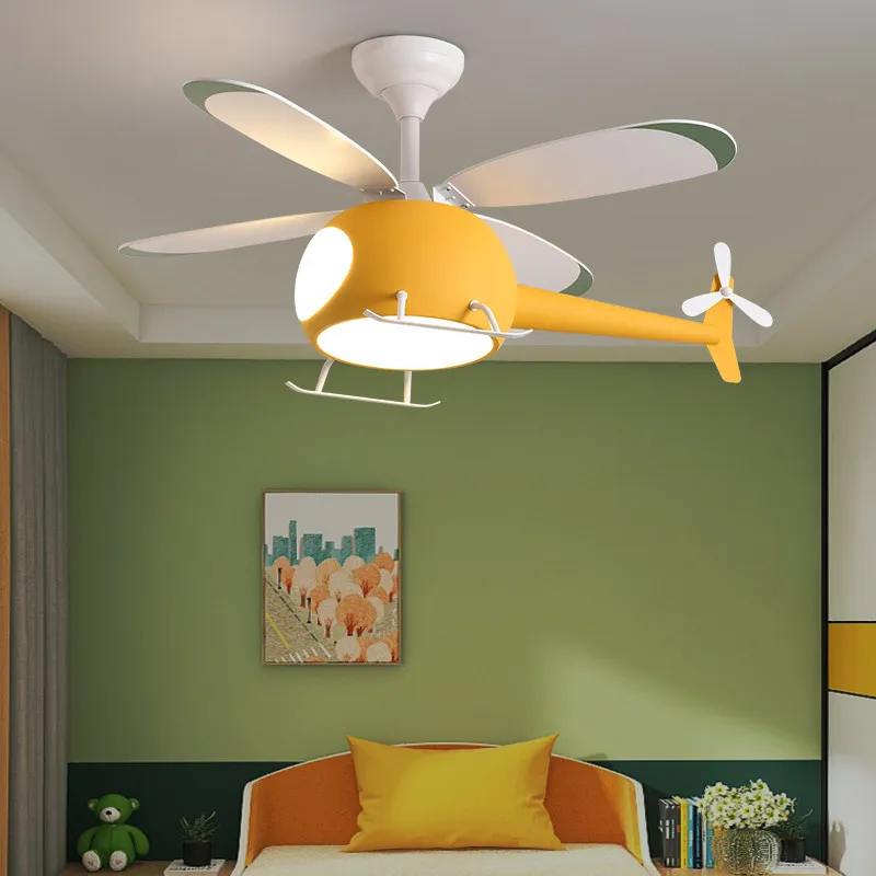 Helicopter Lamp Chandelier Children's Bedroom Blue Pink Ceiling Fan Aircraft Light Study Girls Boys Kids' Room Люстра Потолочная