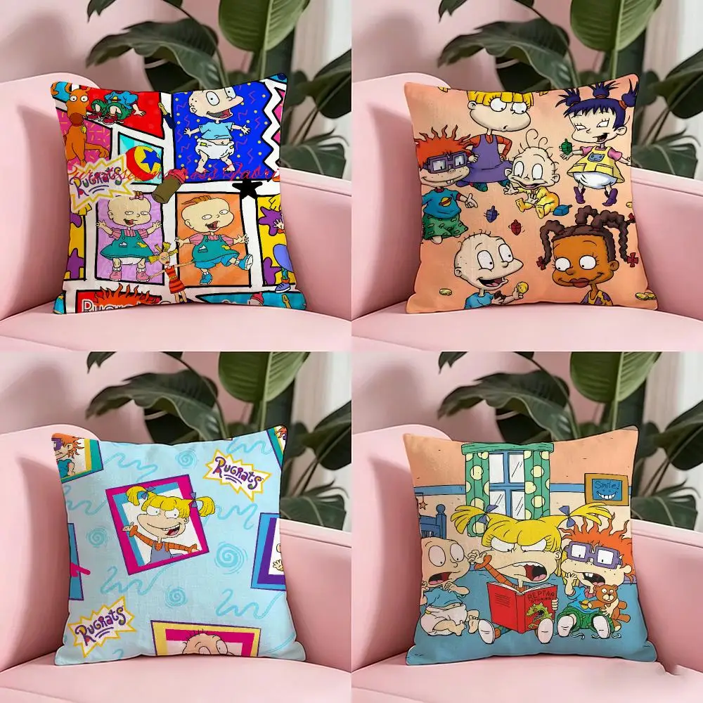 Anime Rugrats Cushion Cover Anti-dustmite Pillowcase Invisible zipper silky short plush Sofa cushion cover