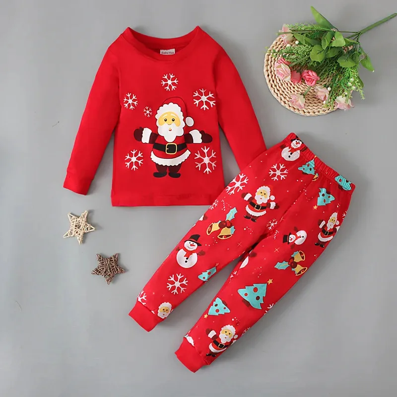 

Рождественские пижамы с принтом Санта-Клауса, детский топ с длинными рукавами, брюки, комплекты одежды из 2 предметов, осенне-зимняя детская одежда для сна