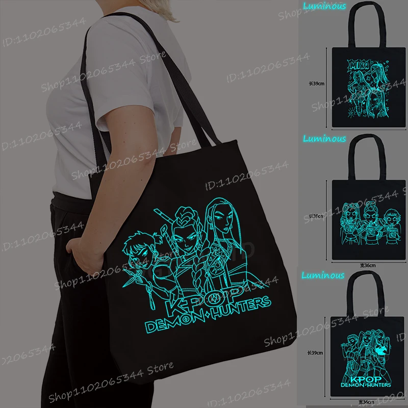 

Handbags for Women Men Anime Cartoon Daily Canvas Tote Bags 2025 Hot Movie Print Shoulder Bag Girls Boys Luminous Handbag