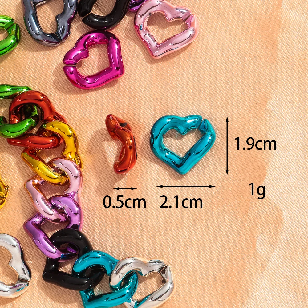 30pcs Metallic Color Acrylic 21x19MM Love Heart Link Chain Beads for Bracelet Necklace Earrings Making DIY Jewelry Accessories