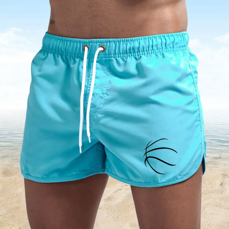 Nowe męskie spodenki kąpielowe, szybko oddychające spodenki, stroje kąpielowe na plażę, męskie spodenki fitness i sportowe