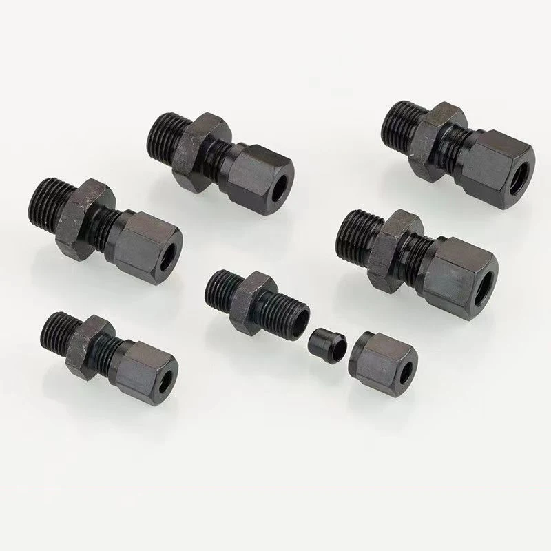 Virola hidráulica de aço carbono, Alta pressão reta óleo Pipe Joint, rosca métrica, M10 a M52 Conexão Fittings, 6 a 42mm Calibre