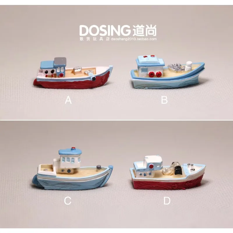 Miniature Fishing Boat Model Ornaments Sea World Mini Ship Ocean Small Sailboat Sailing Speedboat Action Figures Model Decor