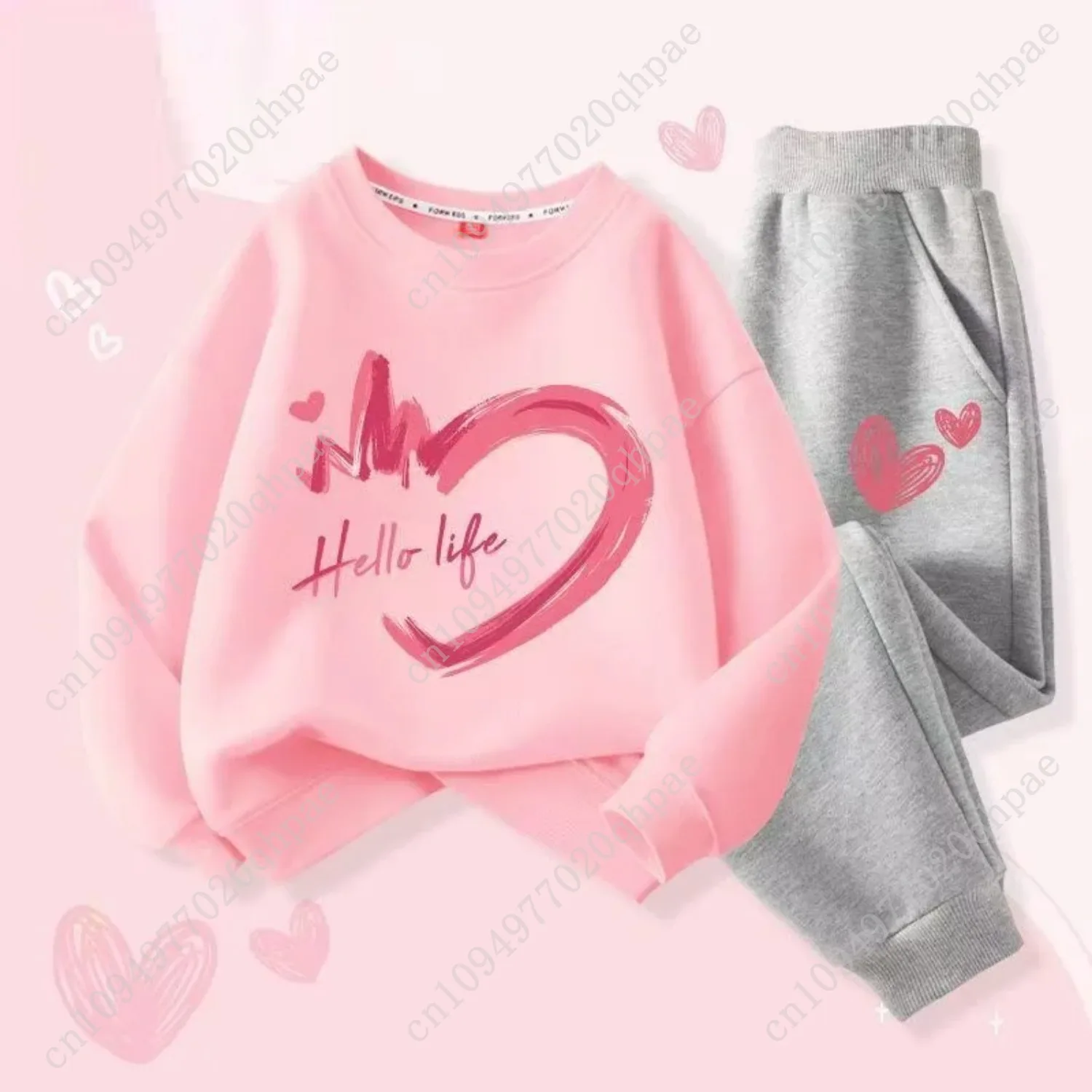 Herbst Baby Mädchen Kleidung Set Kind Herz Gedruckt Sweatshirts Pullover Top Und Hosen 2 Stück Anzug Kinder Süße Trainingsanzüge