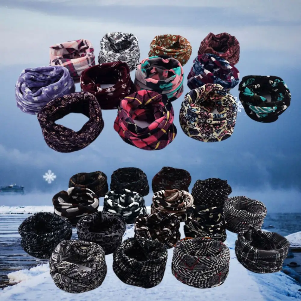 Autumn Winter Fleece Scarf Soft Warm Neck Warmer Floral Print Snood Scarves Outdoor Ski Scarf Women Men Neck Warmer Ski Mask Hot