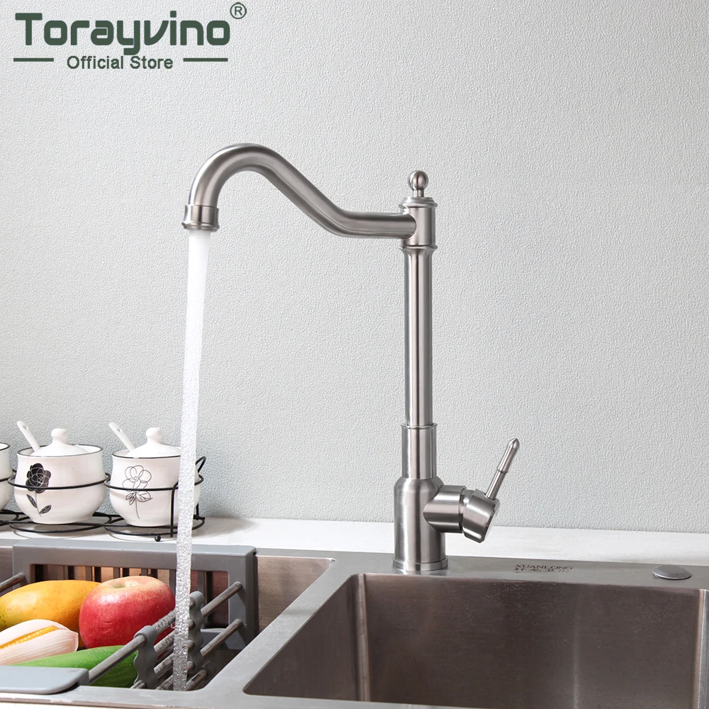 

Torayvino Nickel Brushed Kitchen Sink Faucet Swivel 360 Roatate Basin Faucets Deck Mounted Cold And Hot Water Mixer Tap