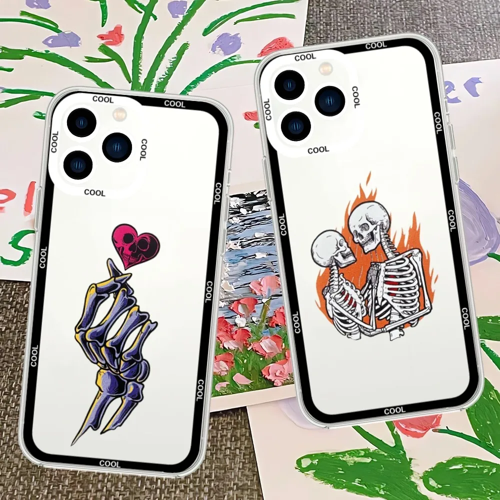 Funny Skeleton Phone Case For Samsung S21 S22 S23 PLUS lite ULTRA Transparent Border Shell