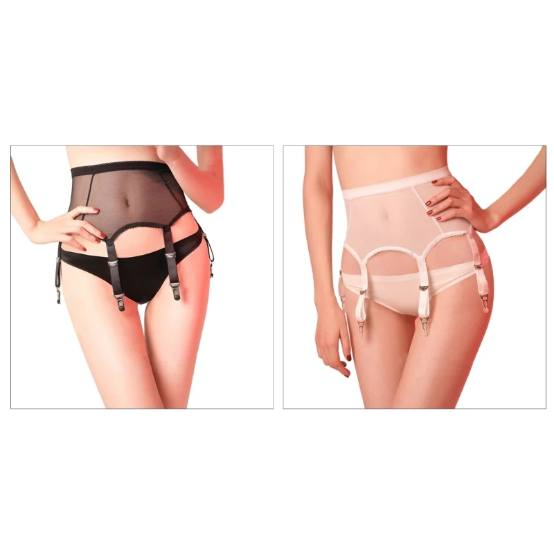 

High Waist Garter Belt Sexy See Through Sheer Mesh Suspender Belt with 4 Clip Adjustable Straps for Thigh High Stocking 37JB