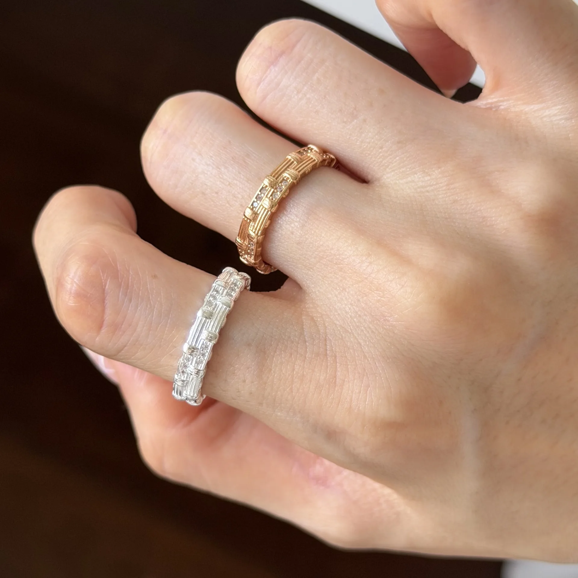 5294G 925 Silver Irregular Pavé Braided Ring Minimalist Adjustable Stacking Jewelry Gift for Women