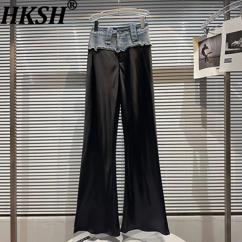 

Женские шикарные расклешенные брюки HKSH из денима с атласными вставками и цветовыми блоками, облегающие, элегантные, в стиле High Street Y2K, повседневные, новые, весна-осень HK19949