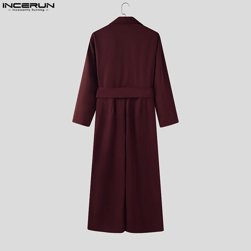 INCERUN Men Overalls Solid Color Lapel Long Sleeve Casual Wide Leg Jumpsuits Loose Streetwear 2025 Fashion Male Rompers S-5XL