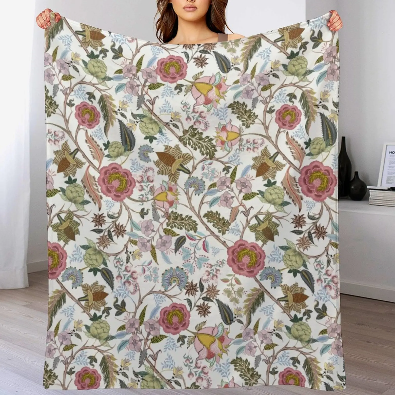 Chintz retro vintage, Indian, Jacobean Chintz, Spring colors, Throw Blanket Nap Cute Blankets