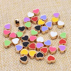 20/50pcs 8mm Red Pink Double-Sided Heart Metal Alloy Enamel Dripping Oil Heart Loose Beads For Jewelry Making DIY Bracelets