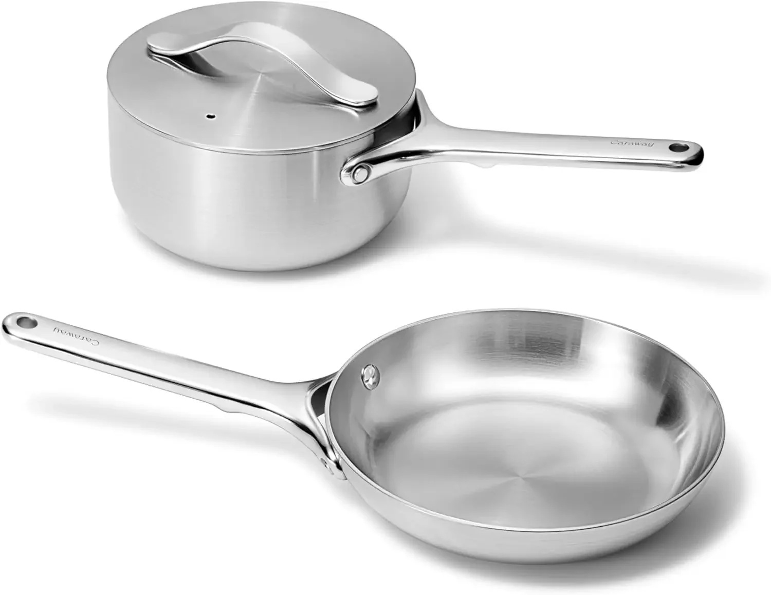 Caraway Stainless Steel Mini Duo - 5-Ply Stainless Steel Fry Pan (8 In) & Stainless Steel Sauce Pan (1.75 Qt) - Oven Safe & Stov