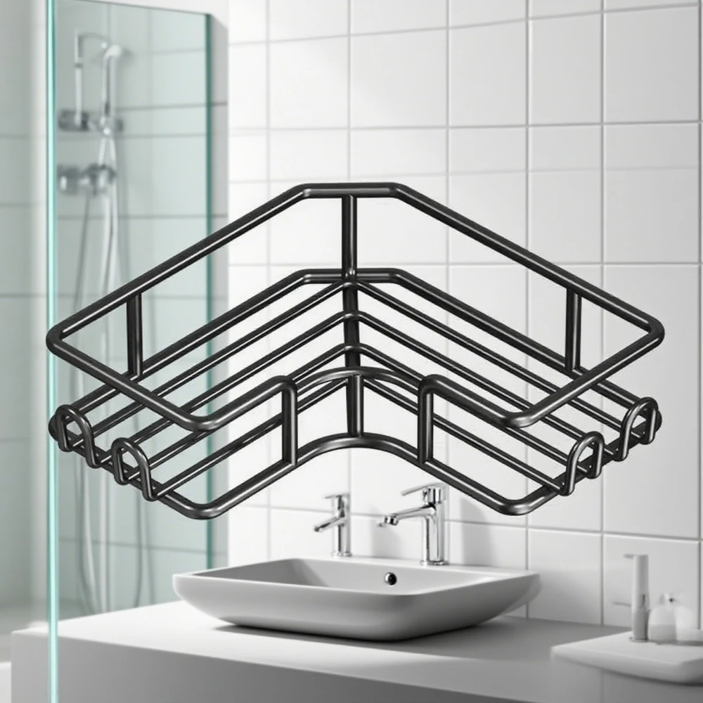1PC Eisen Dreieck Badezimmer Lagerung Rack Nicht Perforierte Ecke Regal Dusche Organizer Wand Halterung Platzsparende Badezimmer Regale