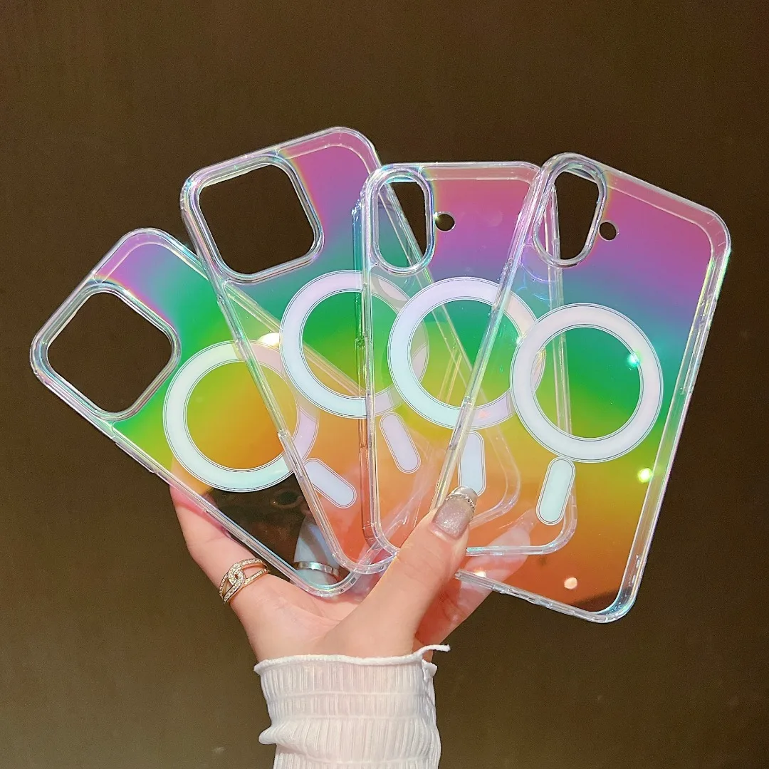 Farbbeschichtungshülle für iPhone 16 15 14 13 12 11 Pro Max Plus Mini Cover Klare weiche starke Magnetschale Magsafe Allmähliche Fundas