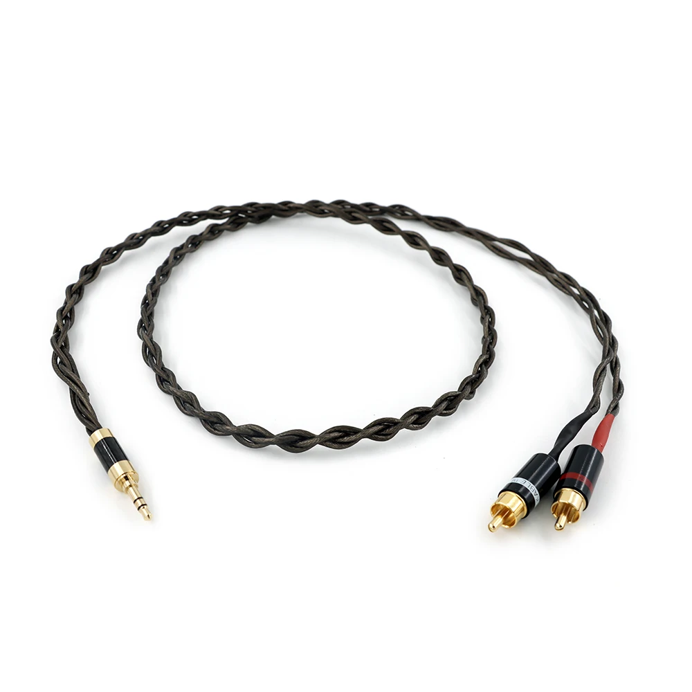 プロオーディオ 3.5mm-2RCA ケーブル - 極低温処理された 50μm Ag メッキ OFC、デュアルシールド付き ​