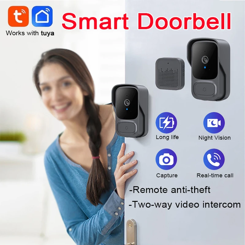 Tuya WiFi Video Doorbell Wireless Camera with Remote Monitoring Two-Way Intercom HD Night Vision Alarm Security Smart Bell