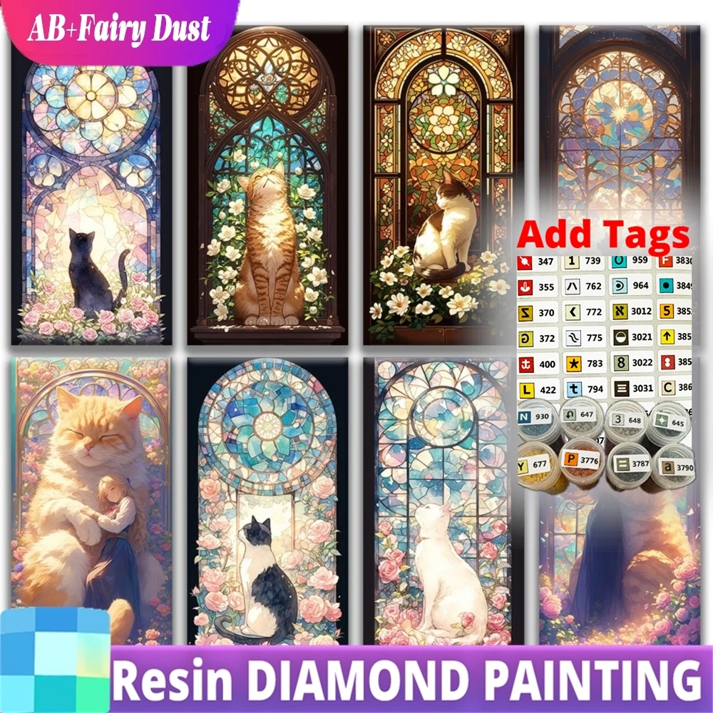 

Алмазная мозаика DIY: Искусство алмазной вышивки с эффектом сказочной пыли AB, животные, мозаика с кошкой, 5D, полный квадратный и круглый набор страз, вышивка крестом, для дома