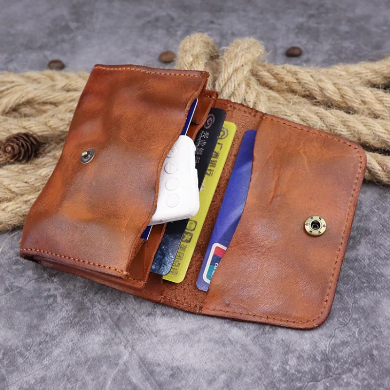 Genuine Leather Vegetable-Tanned Leather Card Holder Japanese Punk Style Multi-Layer Storage Vintage Genuine Leather Card Holder