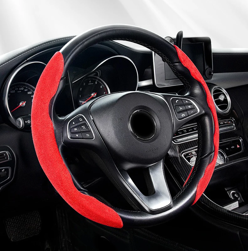 Car Suede Leather Steering Wheel Cover For Tesla Model 3 Y X S Breathable Comfort Round D Shape Seasons Covers Auto Accessories