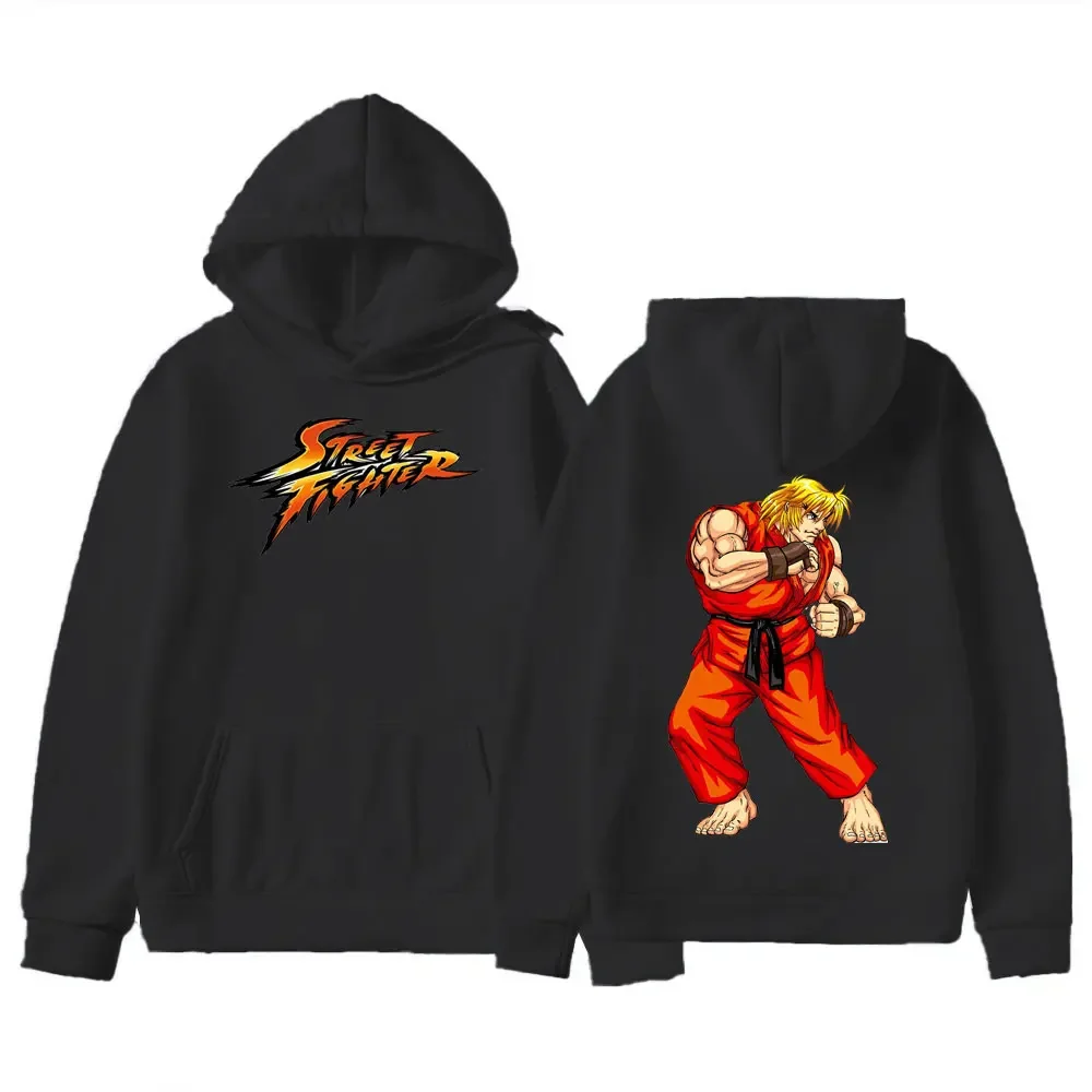 Felpa con cappuccio da uomo Street Fighter Anime Game Stampa Felpa casual autunno/inverno a maniche lunghe Stampa fronte-retro Streetwear