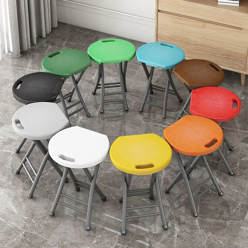 Plastic Portable Folding Round Stool with Carrying Handle Outdoor Footstool Household Leisure Chair Space Saving Furniture Bench