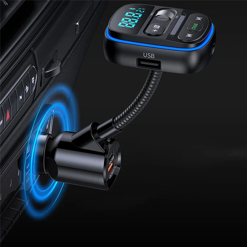 Bluetooth FM Transmitter for Car, Stronger HiFi Bass Microphone, PD 30W+QC 3.0 Adapter with 7 Colors