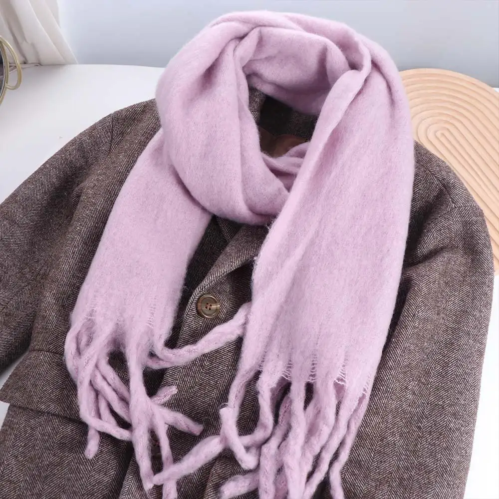 

Fashion Solid Color Long Wool Tassel Scarf Korean Style Windproof Winter Cashmere Scarf Outdoor Soft Cashmere Shawl Women