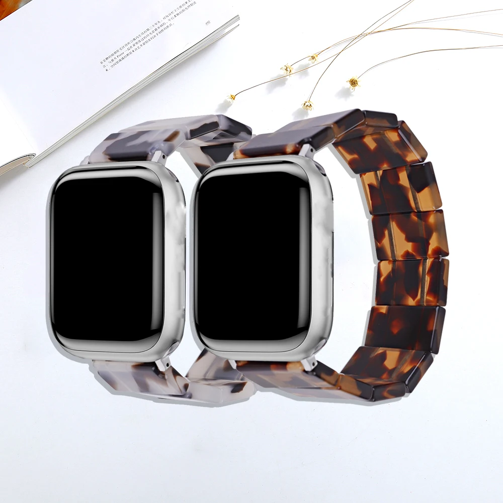 Resin strap for Apple Watch band 41mm 40mm 42 44mm 45mm 49mm Women\'s elastic ring strap for iWatch series 9/8/6/5/se/4/3/Ultra 2
