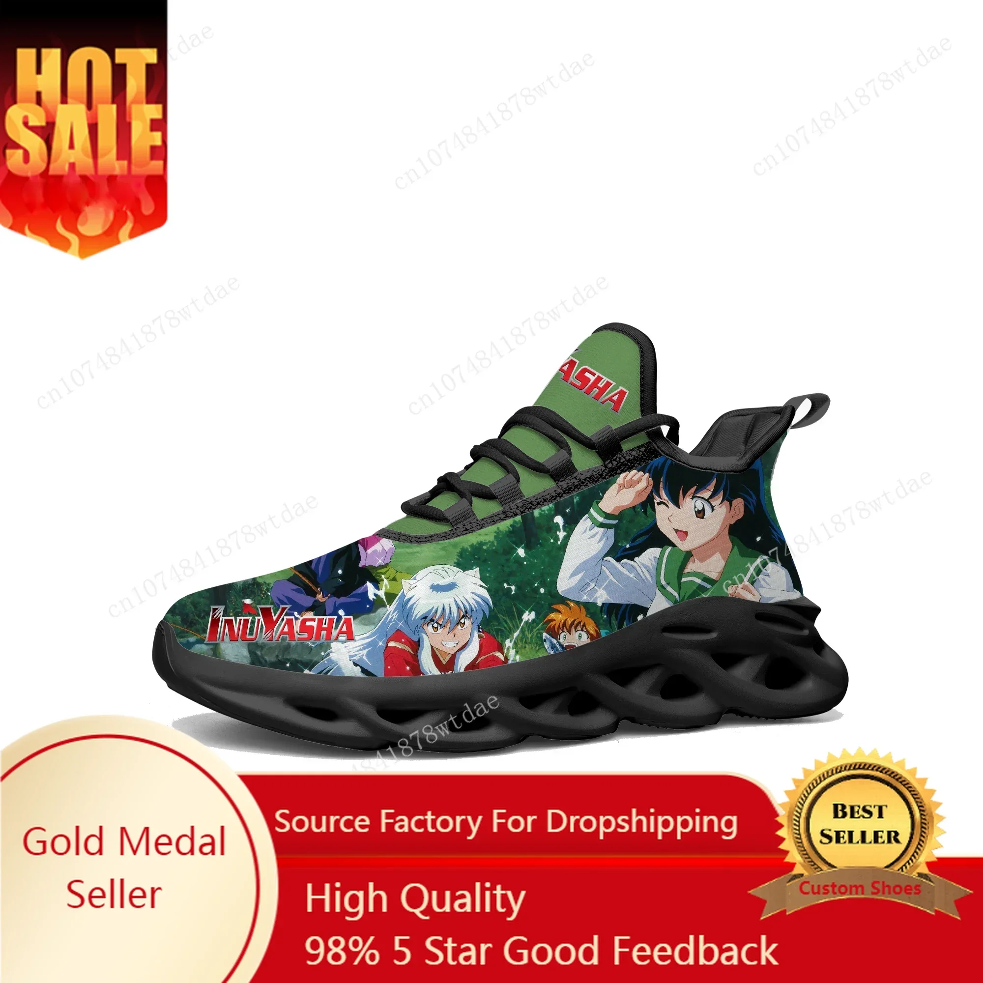 Sapatilhas Inuyasha Lace Up Mesh, sapatilhas masculinas, sapatilhas de corrida para adolescentes femininas, alta qualidade, Kagome, Higurashi, Anime, calçado personalizado